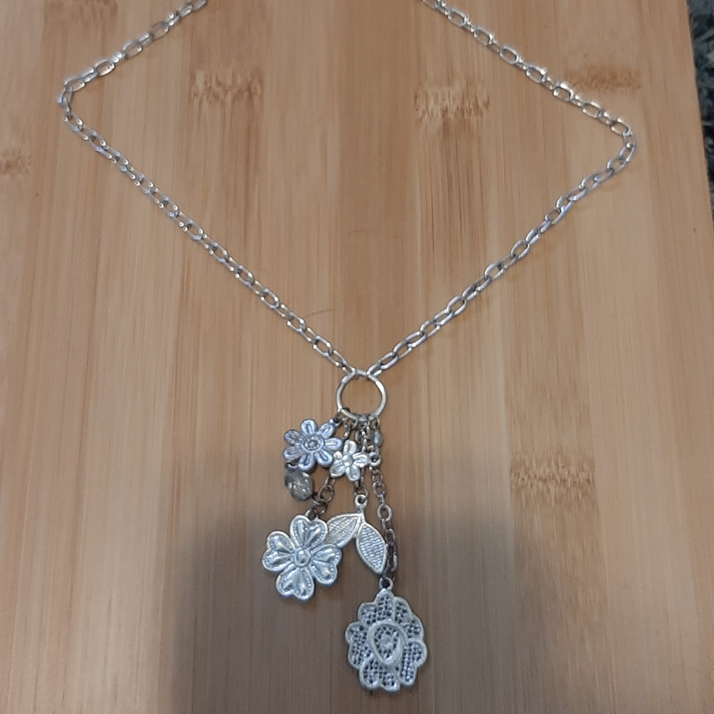 Silver charm drop necklace